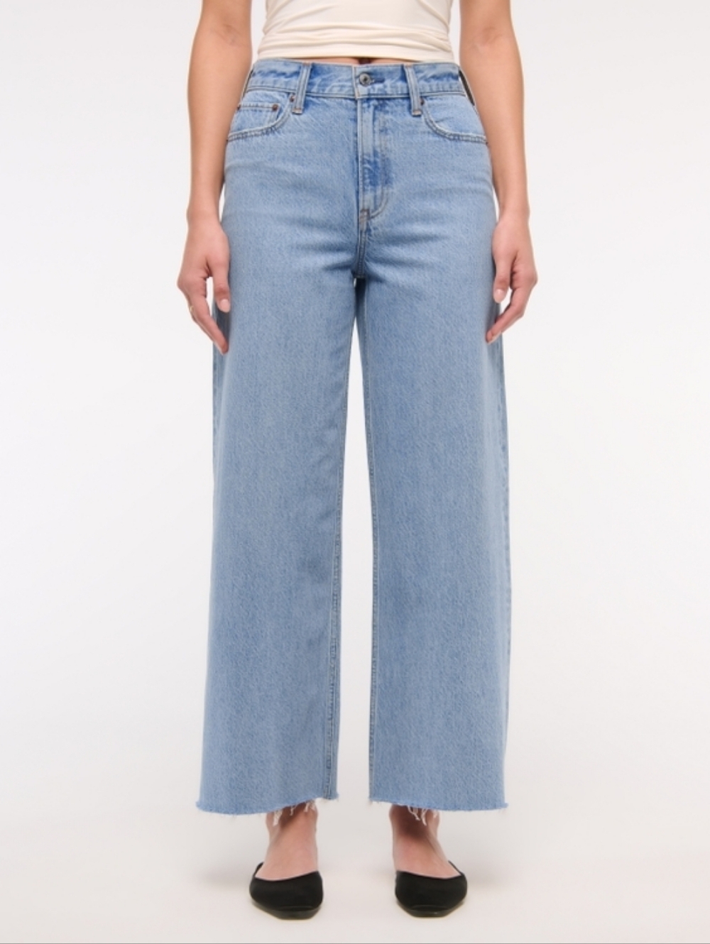 Abercrombie & Fitch High Rise Cropped Wide Leg Jean 26 Short Medium Raw Hem